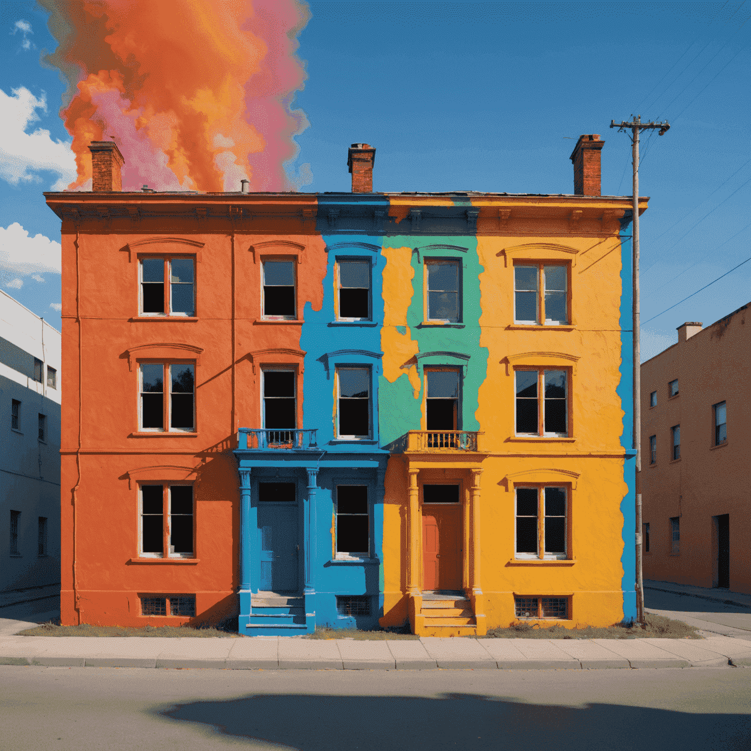 A split image showing a thermal camera view of two buildings, one painted with regular paint and the other with cool paint, demonstrating the temperature difference
